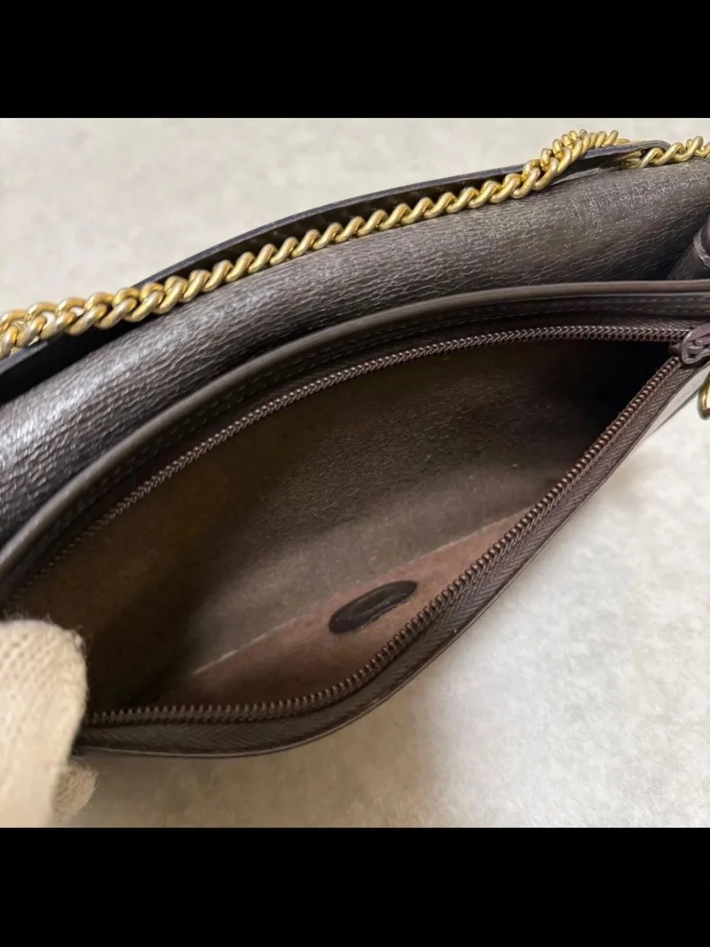 Dior Brown Logo Jacquard Crossbody with Gold Chain